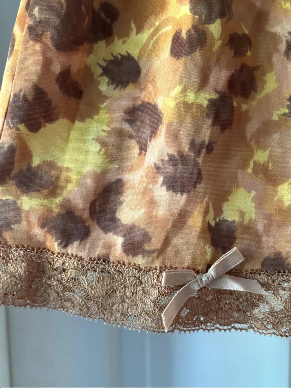 Vintage 70s Jantzen Lace Trim Floral Half Slip Tan Brown Yellow Size M - Picture 5 of 11